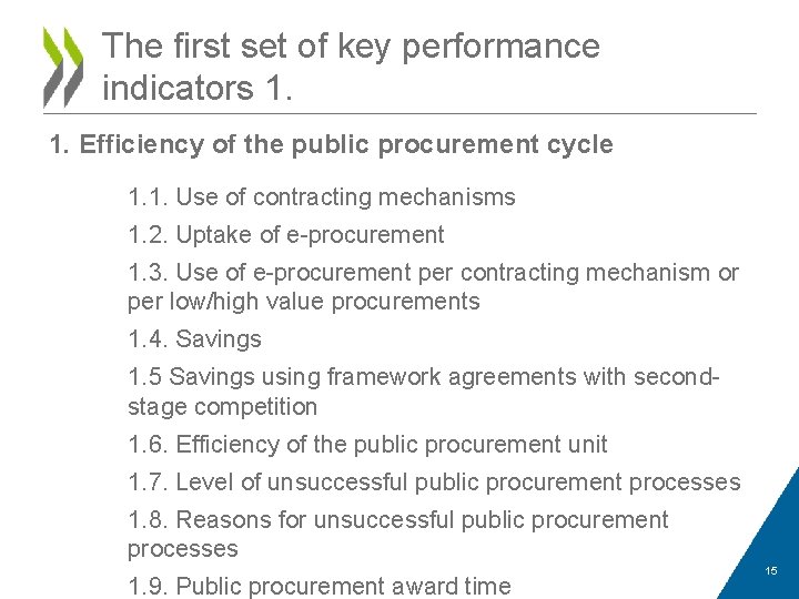 The first set of key performance indicators 1. 1. Efficiency of the public procurement