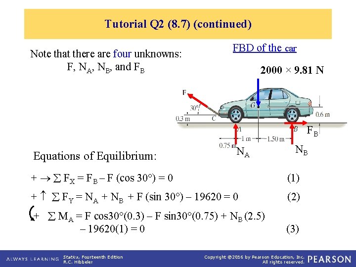 Tutorial Q 2 (8. 7) (continued) Note that there are four unknowns: F, NA,