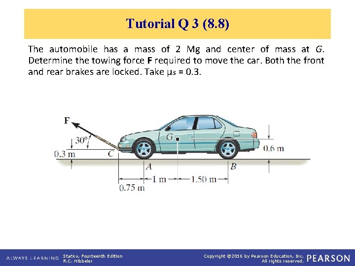 Tutorial Q 3 (8. 8) The automobile has a mass of 2 Mg and