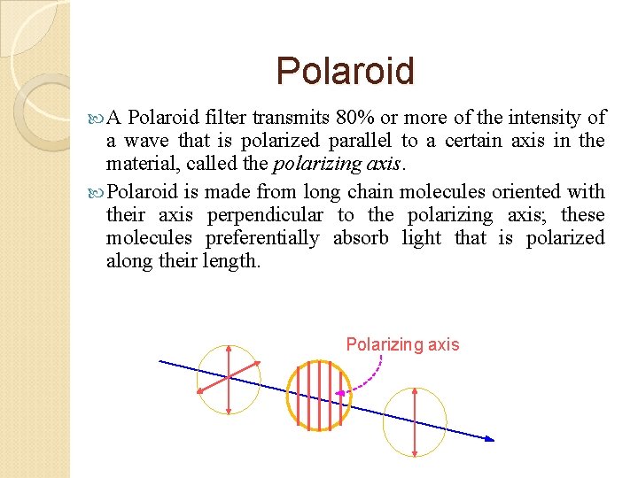 Polaroid A Polaroid filter transmits 80% or more of the intensity of a wave