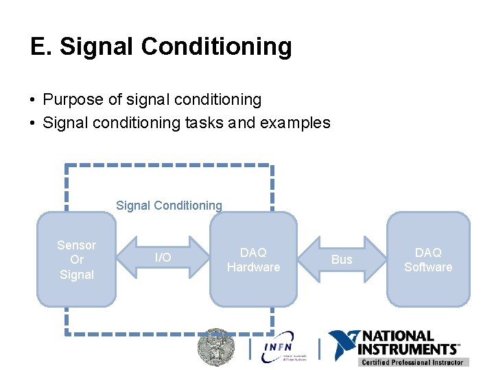 E. Signal Conditioning • Purpose of signal conditioning • Signal conditioning tasks and examples