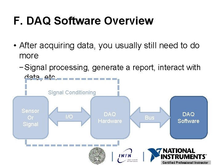 F. DAQ Software Overview • After acquiring data, you usually still need to do