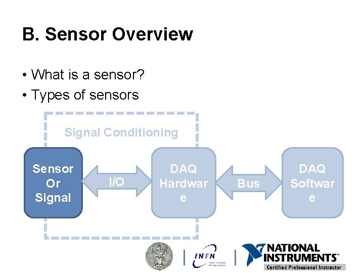 B. Sensor Overview • What is a sensor? • Types of sensors Signal Conditioning