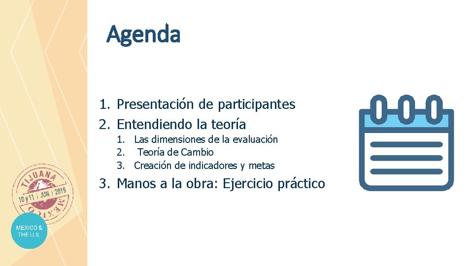 Agenda 1. Presentación de participantes 2. Entendiendo la teoría 1. Las dimensiones de la