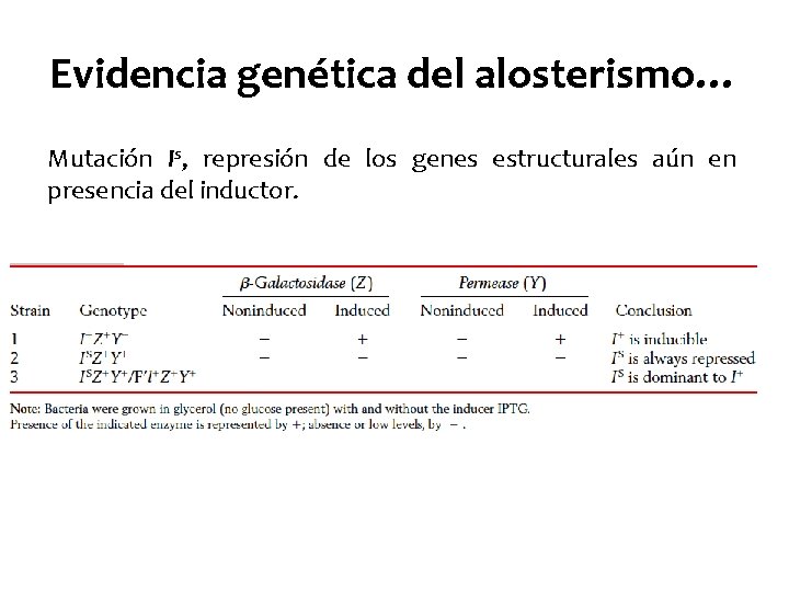 Evidencia genética del alosterismo… Mutación Is, represión de los genes estructurales aún en presencia