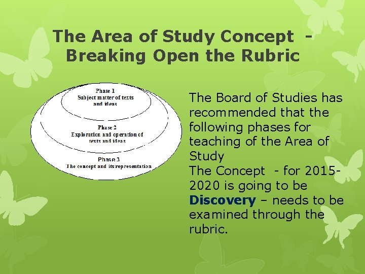The Area of Study Concept Breaking Open the Rubric The Board of Studies has