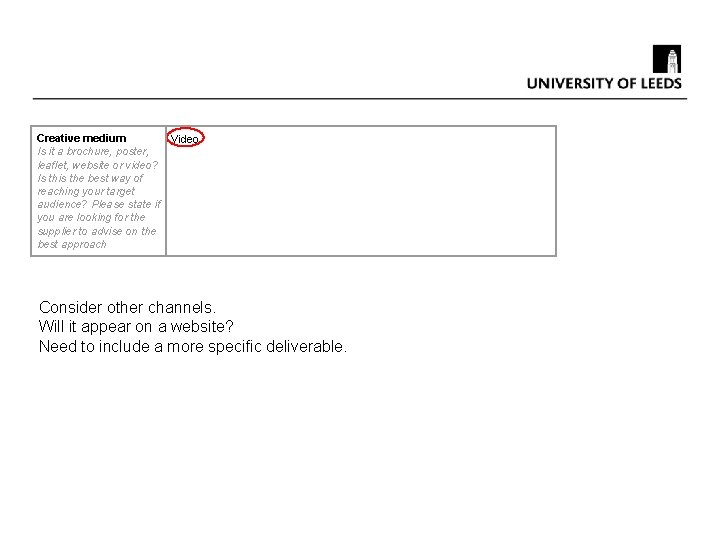 Creative medium Is it a brochure, poster, leaflet, website or video? Is this the