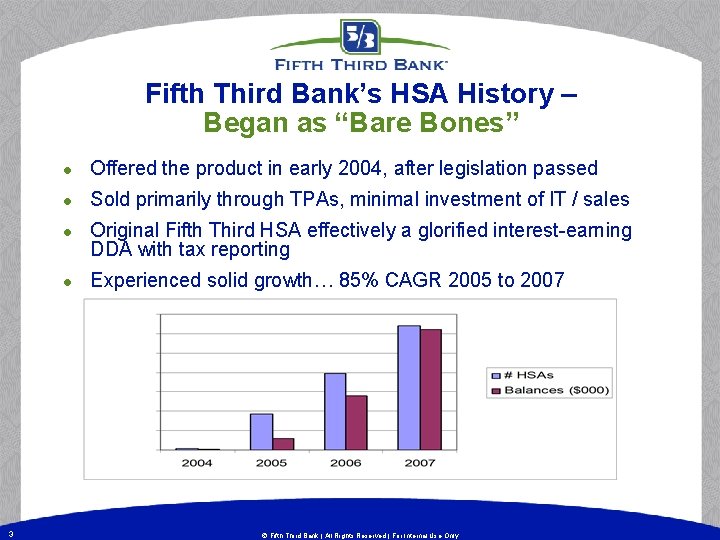 Fifth Third Bank’s HSA History – Began as “Bare Bones” l Offered the product Fifth Third Bank’s HSA History – Began as “Bare Bones” l Offered the product