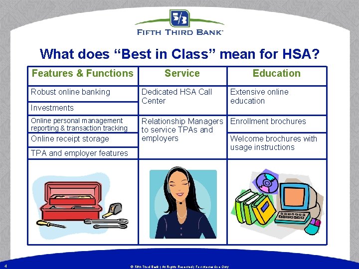 What does “Best in Class” mean for HSA? Features & Functions Robust online banking What does “Best in Class” mean for HSA? Features & Functions Robust online banking