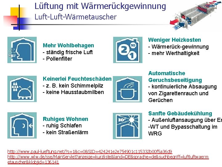 Lüftung mit Wärmerückgewinnung Luft-Wärmetauscher Mehr Wohlbehagen - ständig frische Luft - Pollenfilter Weniger Heizkosten