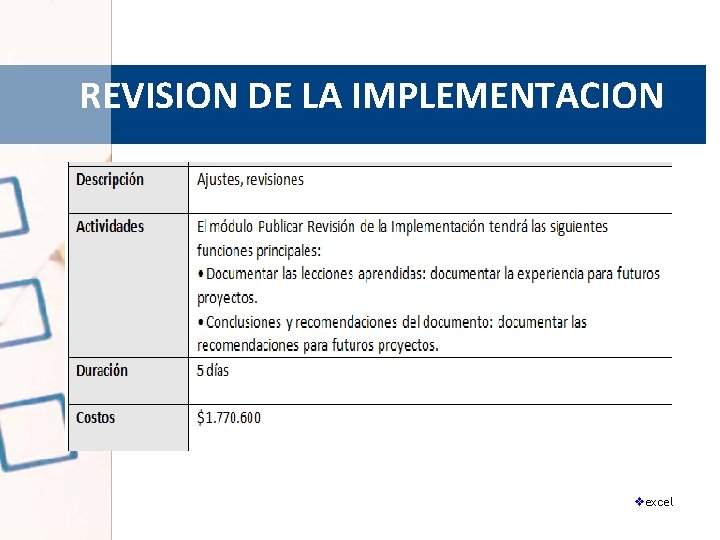 REVISION DEALCANCE LA IMPLEMENTACION vexcel 