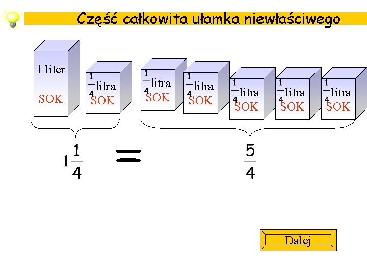 Część całkowita ułamka niewłaściwego 1 liter SOK litra SOK litra SOK Dalej litra SOK