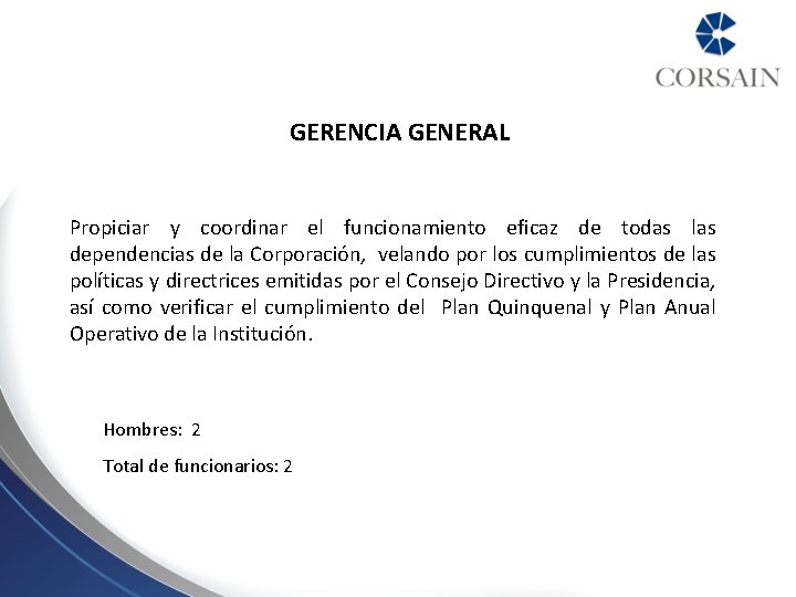 GERENCIA GENERAL Propiciar y coordinar el funcionamiento eficaz de todas las dependencias de la