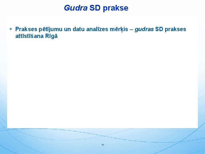 Gudra SD prakse Prakses pētījumu un datu analīzes mērķis – gudras SD prakses attīstīšana