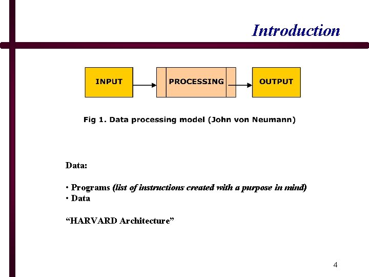 Introduction Data: • Programs (list of instructions created with a purpose in mind) •