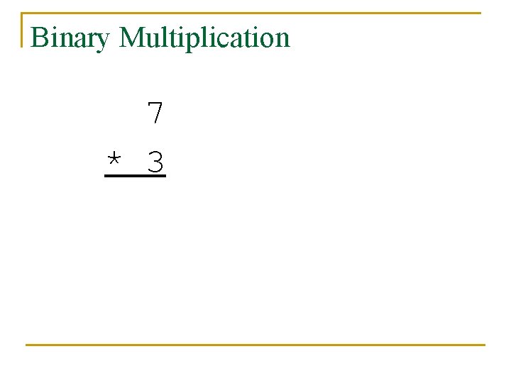 Binary Multiplication 7 * 3 