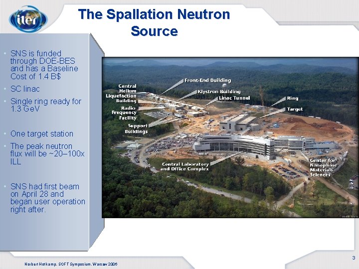 The Spallation Neutron Source • SNS is funded through DOE-BES and has a Baseline