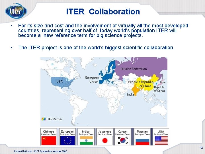 ITER Collaboration • For its size and cost and the involvement of virtually all