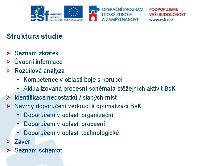 Struktura studie Ø Seznam zkratek Ø Úvodní informace Ø Rozdílová analýza • Kompetence v