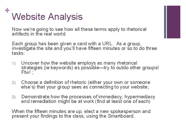 + Website Analysis Now we’re going to see how all these terms apply to