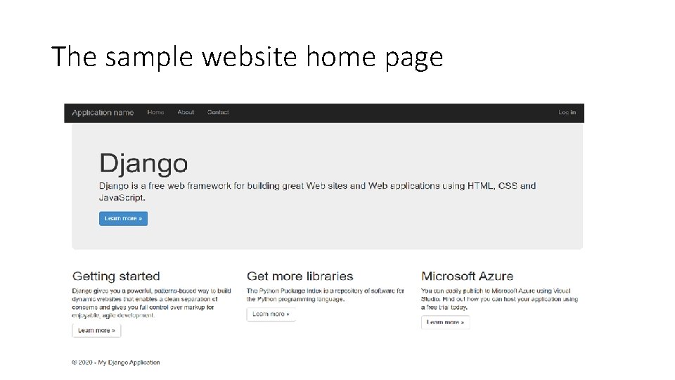 The sample website home page 