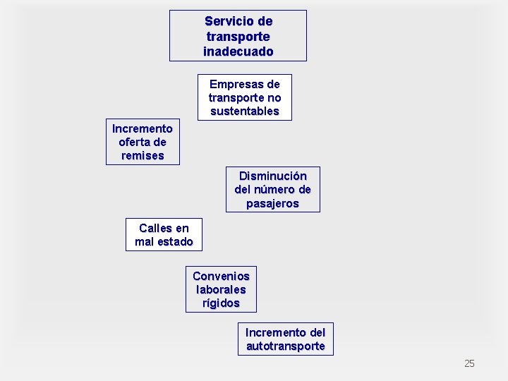 Servicio de transporte inadecuado Empresas de transporte no sustentables Incremento oferta de remises Disminución
