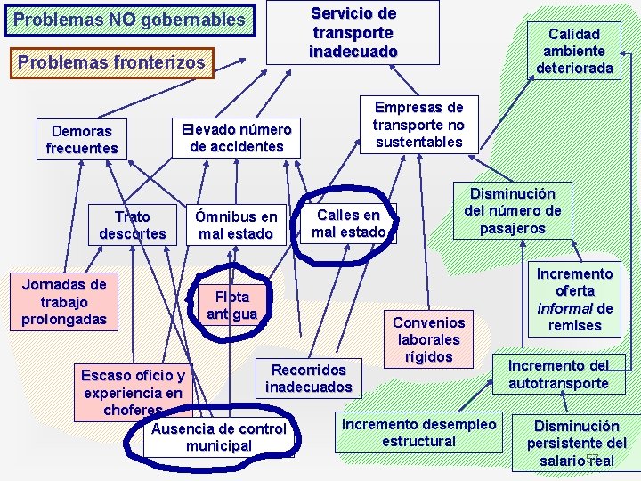 Problemas NO gobernables Problemas fronterizos Demoras frecuentes Trato descortes Jornadas de trabajo prolongadas Elevado