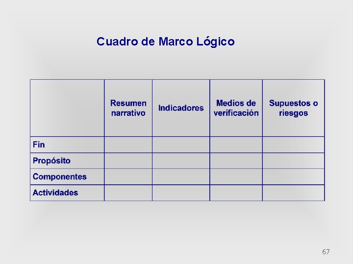 Cuadro de Marco Lógico 67 