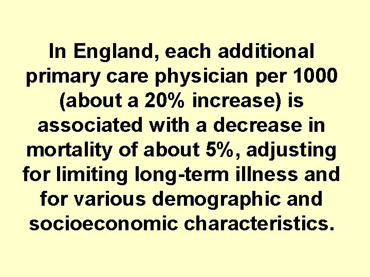 In England, each additional primary care physician per 1000 (about a 20% increase) is