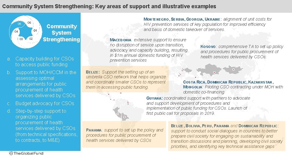 Community System Strengthening: Key areas of support and illustrative examples 05 06 01 04