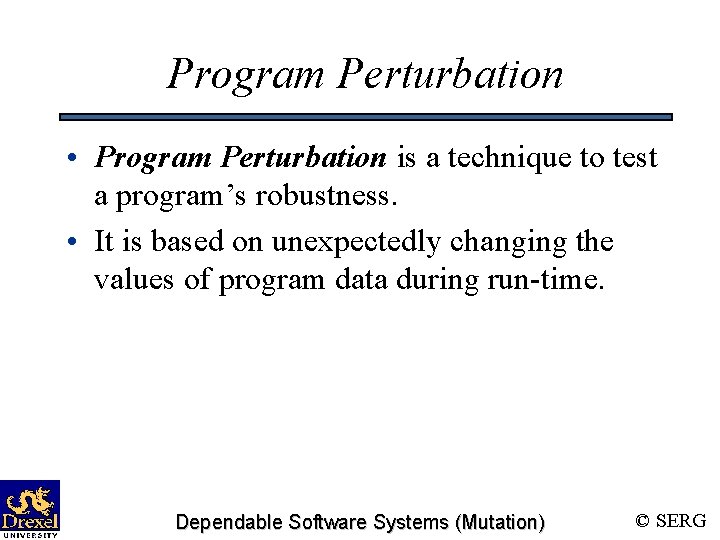 Program Perturbation • Program Perturbation is a technique to test a program’s robustness. •