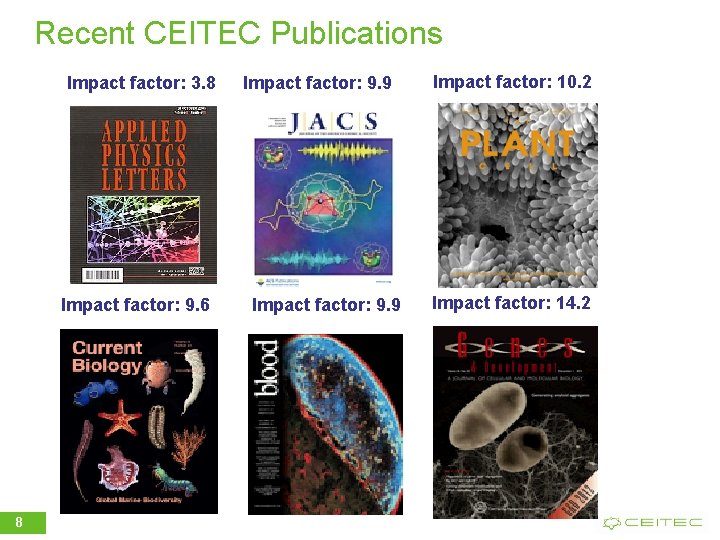 Recent CEITEC Publications Impact factor: 3. 8 Impact factor: 9. 6 8 Impact factor: