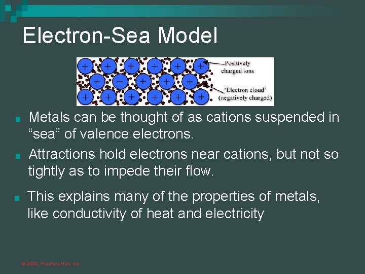 Electron-Sea Model ■ ■ ■ Metals can be thought of as cations suspended in Electron-Sea Model ■ ■ ■ Metals can be thought of as cations suspended in