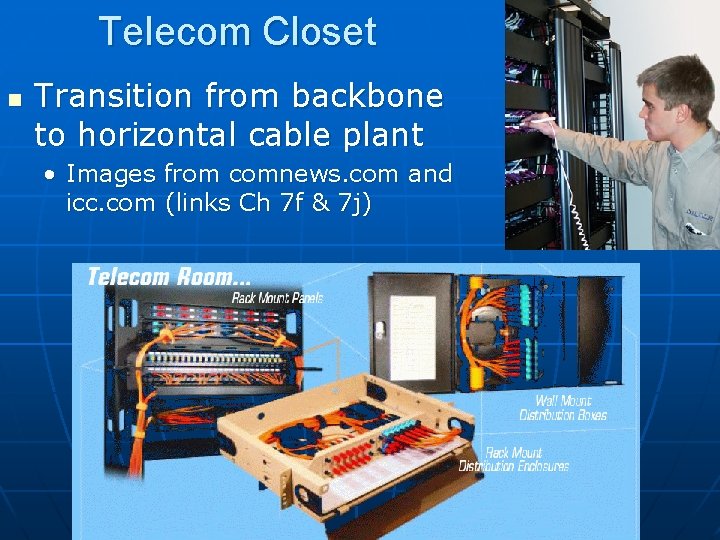 Telecom Closet n Transition from backbone to horizontal cable plant • Images from comnews.