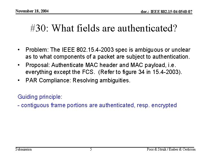 November 18, 2004 doc. : IEEE 802. 15 -04 -0540 -07 #30: What fields