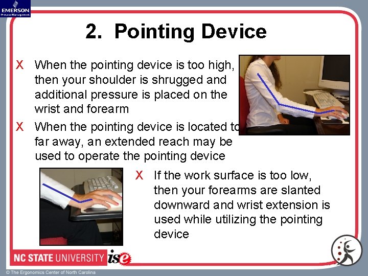 2. Pointing Device X When the pointing device is too high, then your shoulder