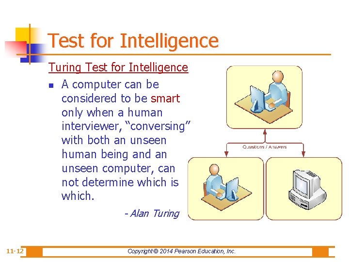 Test for Intelligence Turing Test for Intelligence n A computer can be considered to
