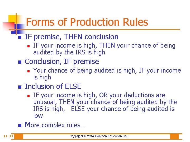 Forms of Production Rules n IF premise, THEN conclusion n n Conclusion, IF premise