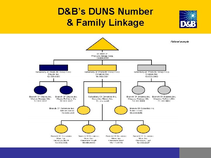 D&B’s DUNS Number & Family Linkage Fictional example D&B’s DUNS Number & Family Linkage Fictional example
