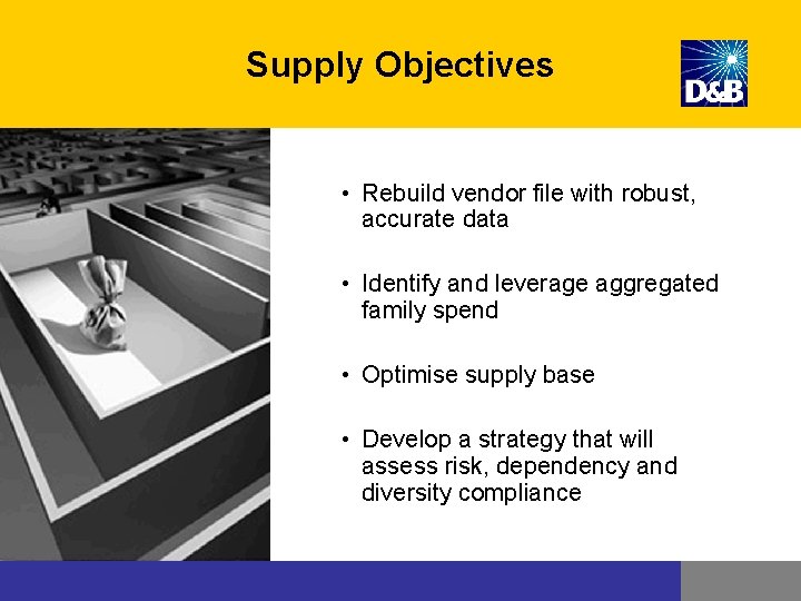 Supply Objectives Sourcing objectives • Rebuild vendor file with robust, accurate data • Identify Supply Objectives Sourcing objectives • Rebuild vendor file with robust, accurate data • Identify
