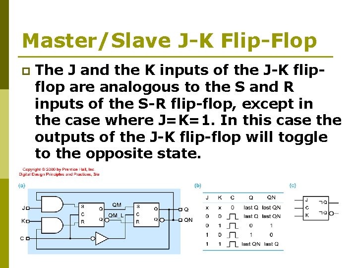Master/Slave J-K Flip-Flop p The J and the K inputs of the J-K flipflop
