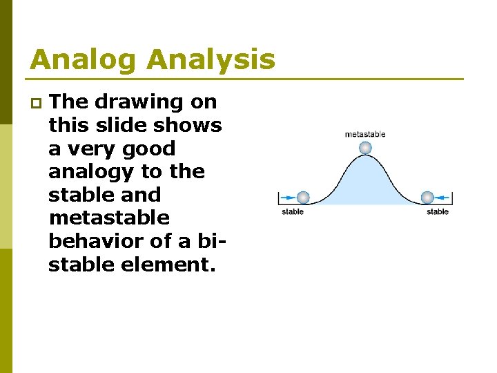 Analog Analysis p The drawing on this slide shows a very good analogy to