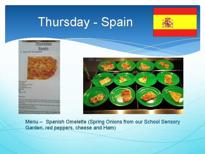 Thursday - Spain Menu – Spanish Omelette (Spring Onions from our School Sensory Garden,