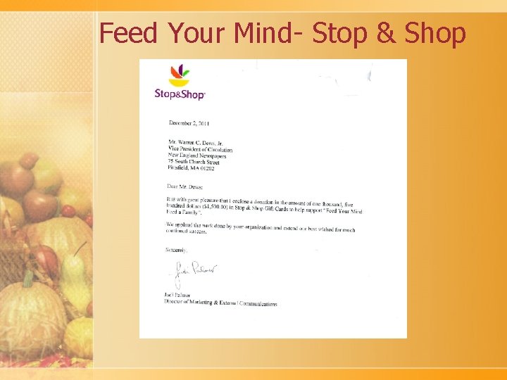 Feed Your Mind- Stop & Shop 