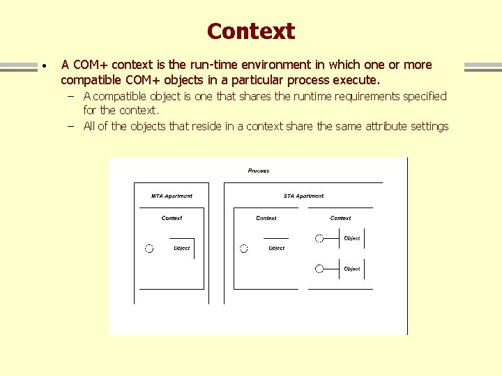 Context · A COM+ context is the run-time environment in which one or more