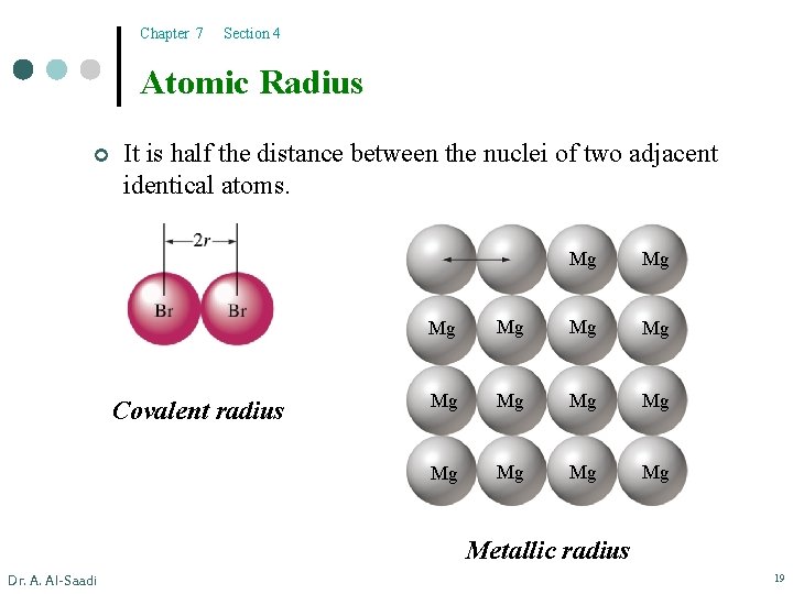 Chapter 7 Section 4 Atomic Radius ¢ It is half the distance between the