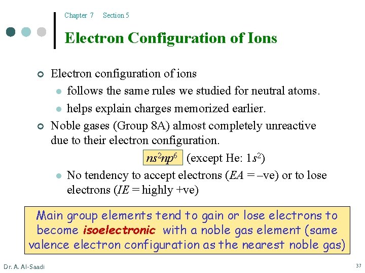 Chapter 7 Section 5 Electron Configuration of Ions ¢ ¢ Electron configuration of ions