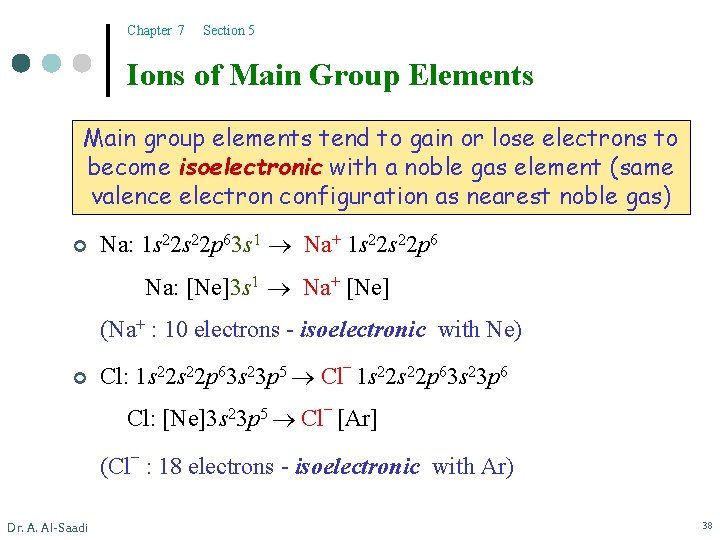 Chapter 7 Section 5 Ions of Main Group Elements Main group elements tend to