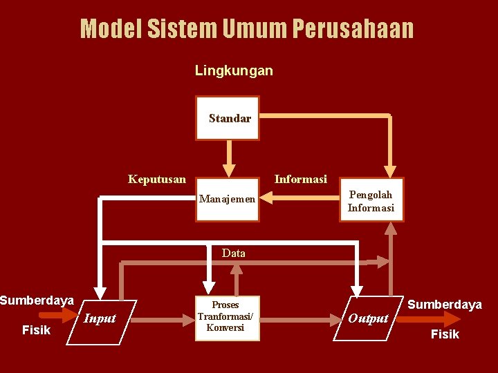 Model Sistem Umum Perusahaan Lingkungan Standar Keputusan Informasi Manajemen Pengolah Informasi Data Sumberdaya Fisik