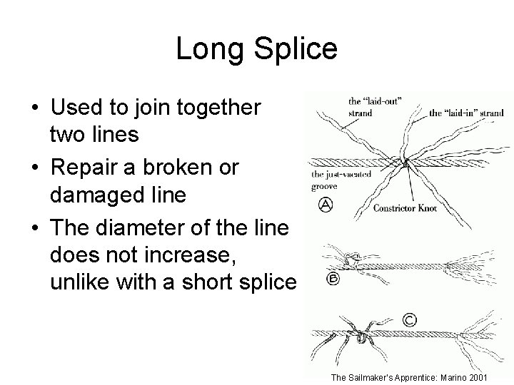 Long Splice • Used to join together two lines • Repair a broken or
